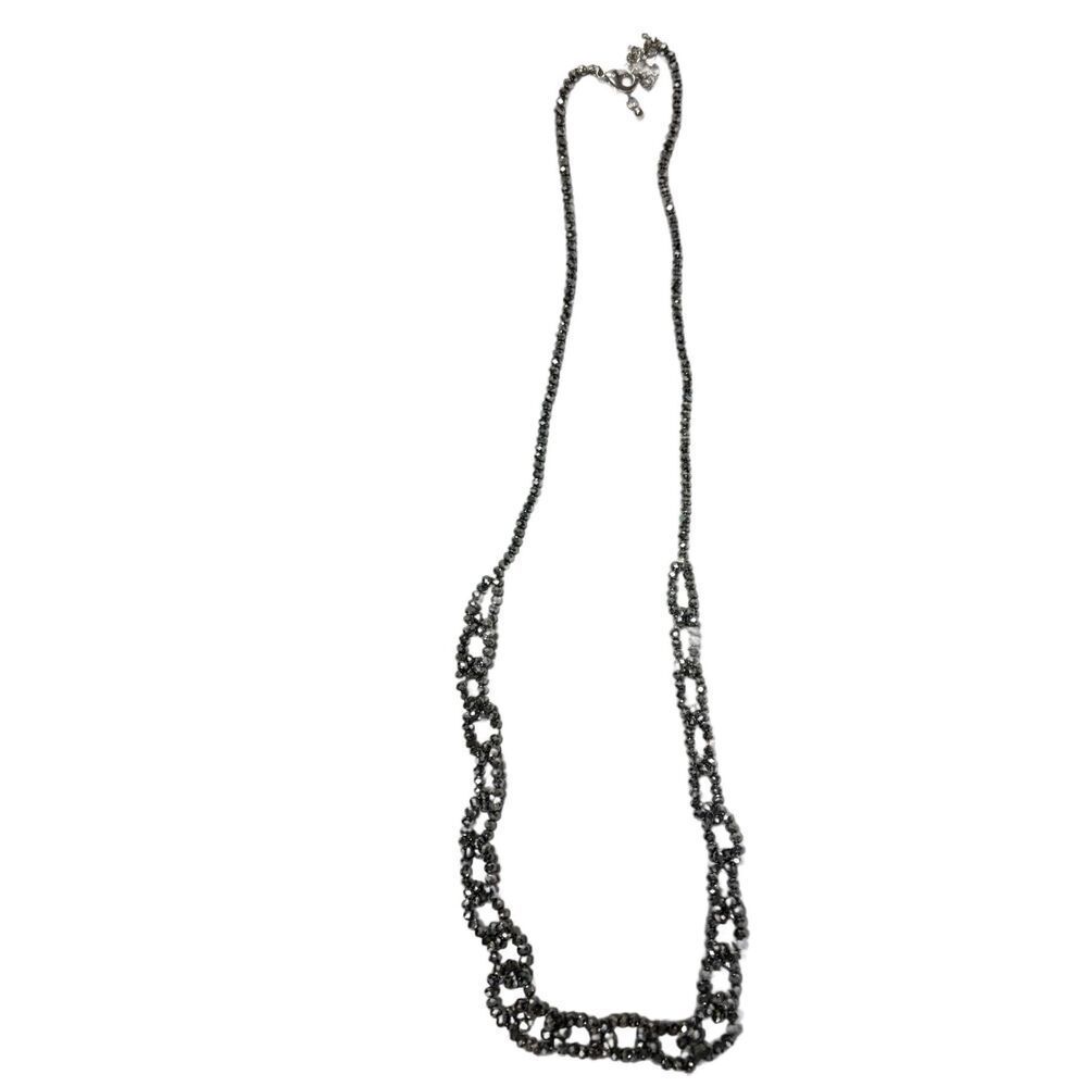 Vintage Small glass bead dark silver necklace - Picture 3 of 8